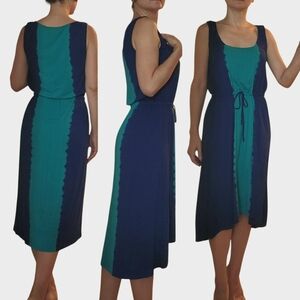 Sleeveless Navy and Teal Colorblock Midi Dress